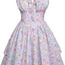 Scarlet Darkness Sundress for Women Summer Sleeveless Floral Dress Ruffle Corset Mini Dress Blue Pink Floral XL