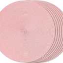 FunWheat Round Braided Placemats Set of 8 Place Mats for Dining Table Woven Washable Non-Slip Table Mats 15 Inch(Pink,8pcs)
