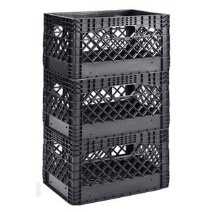 Muscle Rack PMK24QTB-3 24 Quart 3 Pack Black Heavy Duty Rectangular Stackable Dairy Milk Crates, 11" Height, 19" Width
