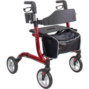 Rollator Walkers for Seniors- Rollator Walker 8" TPU Wheels- with Cup Holder Easy Folding Senior Walker with Backrest- Lightweight Mobility Walking Aid for Adult Elderly, Aluminum Frame, Red (TPU off-road tires)