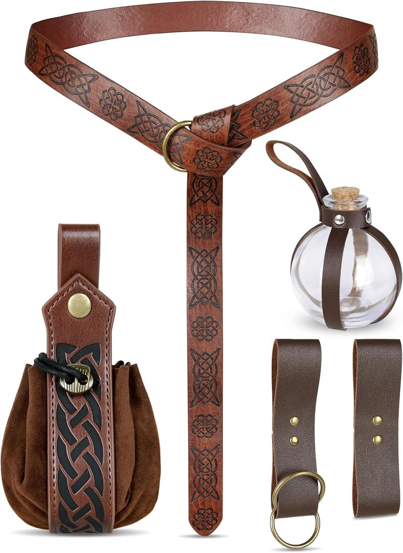 CICOCI Renaissance Accessories Belt Women Skirt Hikes Viking Steampunk Men Medieval Renaissance Costume Belt Bottle Coin Purse (Free, Brown Classical)
