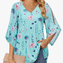 Blouse for Women Dressy Casual Summer Chiffon 3/4 Sleeve Tops Business Work Shirts Double Layered Tunic Evening Party Size 2XL