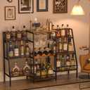 Versatile Bar Stand with Glass Holder, Wine Rack Freestanding Floor, Liquor Cabinet for Liquor Whiskey Wine, 6-Tier Stepped Bar Cabinet with Fences, Vintage BrownPatent Pending (Large)