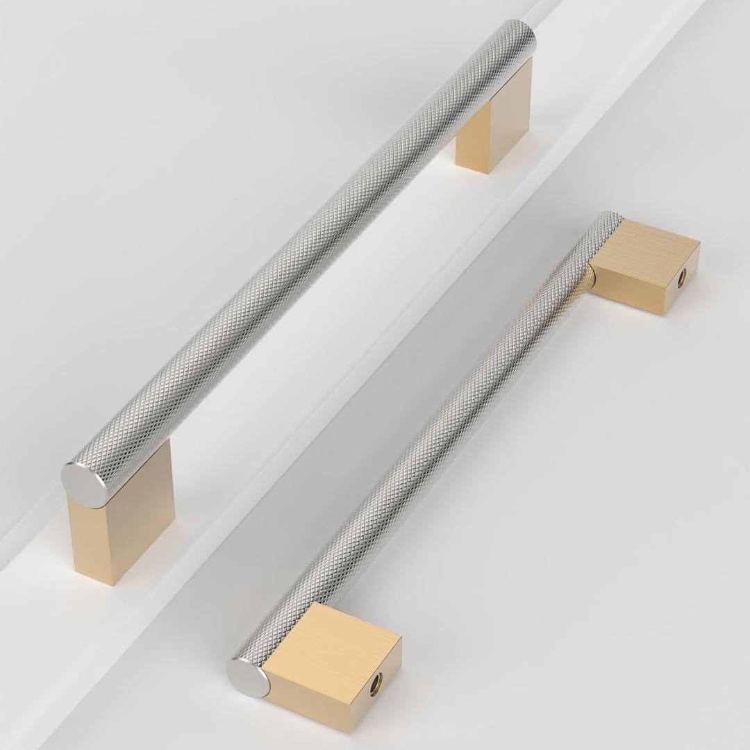 10 Pack 7"(178mm) Gold and Brushed Satin Nickel Cabinet Pulls Knurled Kitchen Cabinet Handles Drawer Pulls Cupboard Hardware for Cabinets
