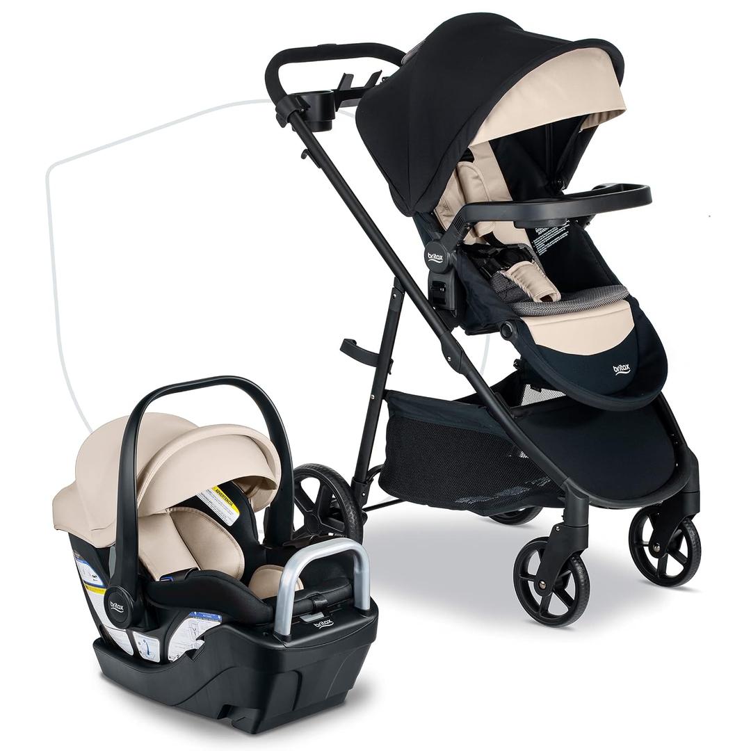 Britax Willow Brook S+ Travel System, Infant Car Seat Stroller Combo With Willow S Infant Car Seat, Alpine Base, and Brook+ Stroller; ClickTight Technology, SafeWash Insert and Cover Sand Onyx, Expiration Date 06/2030