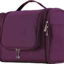 Buruis Hanging Toiletry Bag for Women and Men, Large Water-Resistant Makeup Organizer with Sturdy Hook, Lightweight Nylon Dopp Kit for Full-Sized Toiletries & Cosmetics, Purple