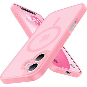 4 x Magnetic Shockproof for iPhone 17 Case,Upgraded[Camera Protection][Compatible with Magsafe][Non-Slip][Mil-Grade Protection] Slim Anti-Yellow Translucent Matte Phone Case for iPhone 17,Pink