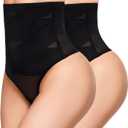 SIMIYA Thong Shapewear Tummy Control for Women High Waist Stay-Put Body Shaper Girdle Compression Stomach Shapewear Thong (Medium, #05-2pcs Black-high Waisted)