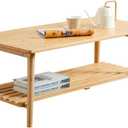 Nnewvante Coffee Table Foldable Bamboo Mid Century Desk TV Stand with Open Storage Shelf Center Table for Living Room Furniture RV No Assembly