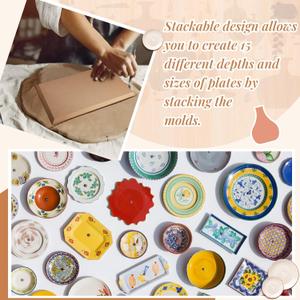 Sunnychicc 3 Pcs Ceramic Mold for Clay Wooden Pottery Clay Molds for Pottery Ceramic Plate for Slump Tools for Handbuilding Craft(Rectangle,5x8-8.1x13.98)