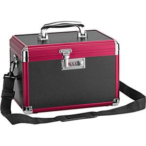 Medicine Lock Box with Combination Lock - 12" Hard Case First Aid Safe Medication Storage with Removable Tray & Pockets for Pills, Home, Car & Outdoor - Black Red