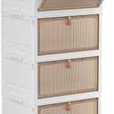 YFXCVSL 4 Tier Plastic Storage Bins with Lid 28QT - Stackable Storage Containers with Wheels, Folding Storage Boxes, Collapsible Storage Bins, Closet Organizers and Storage