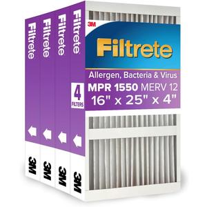 Filtrete 16x25x4 AC Furnace Air Filter, MPR 1550, MERV 12, Fits Lennox & Honeywell, CERTIFIED Asthma & Allergy Friendly, Electrostatic Air Cleaning Filter, 4-Pack (actual size 15.88 x 24.56 x 4.31)