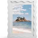 5x7 Picture Frame with Mat for 4x6, Wavy Edge Wooden Real Glass Photo Frame for Tabletop and Wall Hanging, White, 1 Pack