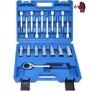 18PCS Steering Hub Suspension Shock Absorber Strut Nut Removal Tool Socket Kit, 1/2 inch Suspension Strut Spreader Tool Set, with Gloves
