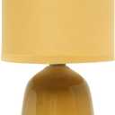 Simple Designs LT1134-MST 10.04" Tall Traditional Ceramic Thimble Base Bedside Table Desk Lamp w Matching Fabric Shade for Decor, Nightstand, Bedroom, Living Room, Entryway, Office, Mustard Yellow