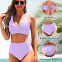 Yonique Women's Two Piece High Waisted Bikini Set Tummy Control Swimsuit Full Coverage Bathing Suit (Purple, Medium)