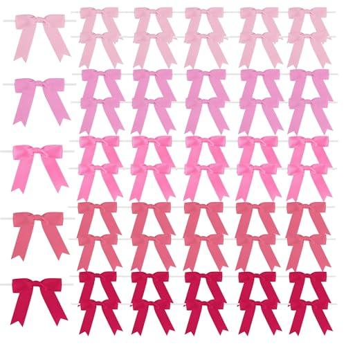 Meseey Premade Craft Bows Self Adhesive Pink Hot Pink Valentines Satin Ribbon Bows for Treat Bags Gift Wrapping Basket Wedding Baby Shower Brithday Party (Red Pink Set, 2.5 Inch)