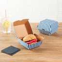 Restaurantware 4 x 4 x 3.8 Inch Burger Boxes 100 Clamshell Food Containers - Hinged Lid Disposable Blue And White Paper Take Out Boxes Ripple Wall Technology Serve Sliders or Finger Foods, 4"L×4"W×3.75H"