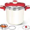 MICHELANGELO Stovetop Pressure Cooker Stainless Steel, 8.5 qt, 304 Stainless Steel, 6-Fold Safety System, One-Hand Easy-Open Lid, 2 Pressure Settings, Steamer Basket & Glass Lid, Induction Compatible