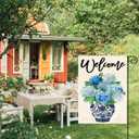 2 x AVOIN colorlife Chinoiserie Spring Hydrangea Welcome Garden Flag 12x18 Inch | Double Sided, Weather & Fade Resistant, Yard Outdoor Decoration, for Outside, Blue and White Ginger Jar