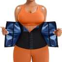 TrainingGirl Waist Trainer for Women Lower Belly Waist Trimmer Corset Tummy Wrap Workout Sweat Belt Band Sports Sauna Suit (Large, Black-blue Inner)