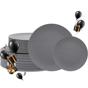 WONDERFUL 32pcs Dark Grey Plastic Plates Reusable Plates Unbreakable and Dishwasher safe Dishes Set Outdoor Plate Includes:16 Dinner 10" & 16 Dessert Plate 7.3" Suitable for Camping Outdoor Party