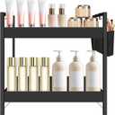 Bathroom Countertop Organizer with Basket & Hooks, 2 Tier Bathroom Organizers and Storage for Perfume, Cologne, Spice, Black Vanity Organizer for Kitchen, Office and Under Sinks (11.6" x 6.7" x 11.8")