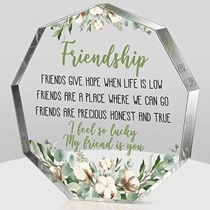 Chunful Friendship Gift for Women Girls Going Away Best Friend Birthday Gifts Friend Acrylic Plaque for Coworker Retirement Mothers Day Keepsake Decor (Cotton Flower)