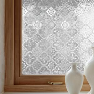 OHTMERU Window Privacy Film Decorative for Front Door, Bathroom Static Cling Stained Glass Sticker Opaque Heat Control UV Blocking Non-Adhesive for Home Windows 23.6 X 78.7 inches