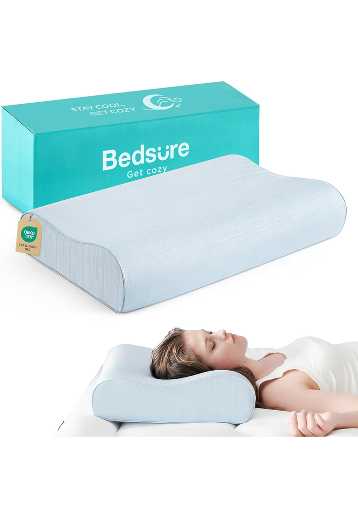 Bedsure Cervical Neck Pillow for Sleeping, Odorless Memory Foam with Cool-Touch Ice Pillowcases, Ergonomic Contour Pain Relief, Dorm Neck Support Pillows for Side, Back, Stomach Sleepers