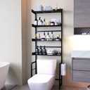 Tokokimo Over The Toilet Storage Cabinet 4 Tier Toilet Shelf Rack with Adjustable Shelf Waterproof Feet Pad and Basket, Bathroom Organizers and Storage Over Toilet, Above Toilet Storage, Black