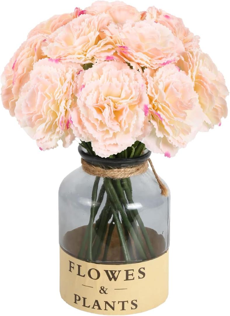IPOPU Fake Carnations Light Pink Flowers Artificial 10PCS Carnations Flowers 11.4" Small Fake Flowers Silk Flowers with Stems of Baby Shower Decorations Table Decor Centerpieces (Light Pink)