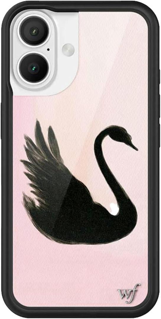 Wildflower Cases - Compatible with iPhone 16 | Protective Black Bumper, 6.5ft Drop Test Certified, Women Owned Small Business | Pink Art Aesthetic Dainty Trendy Cute | Black Swan