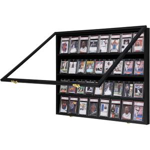 VERANI 36 Baseball Card Display Case - Graded Sports Card Display Frame - Holds Sport Cards with UV Protection Clear View Lockable Wall Cabinet for Football Basketball Hockey Trading Card Large Black