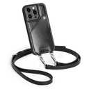 Leather Wallet Phone Case Compatible with iPhone 15 Pro,Crossbody Lanyards Wallet Phone Case for Women,Purse Flip Card Pouch Cover Case with Pouch Clip Card Holder Adjustable Wrist Strap Black