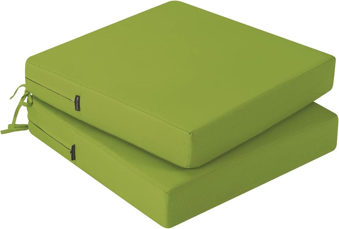 idee-home Outdoor Chair Cushions Set of 2, Waterproof Outdoor Seat Cushions for Patio Furniture, Outside Replacement Chair Pad with Ties for Lawn Deck Porch, 19 x 19 Green