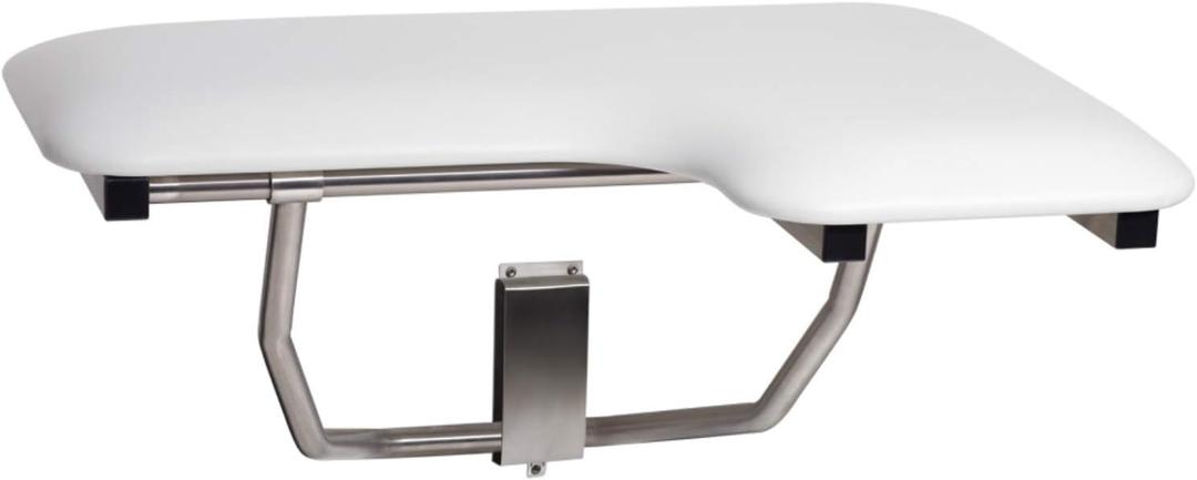 Seachrome Lift-Assist Shower Seat, L-Shaped Left-Hand, ADA, Wall Mount, Padded White Naugahyde (32" x 22.5")