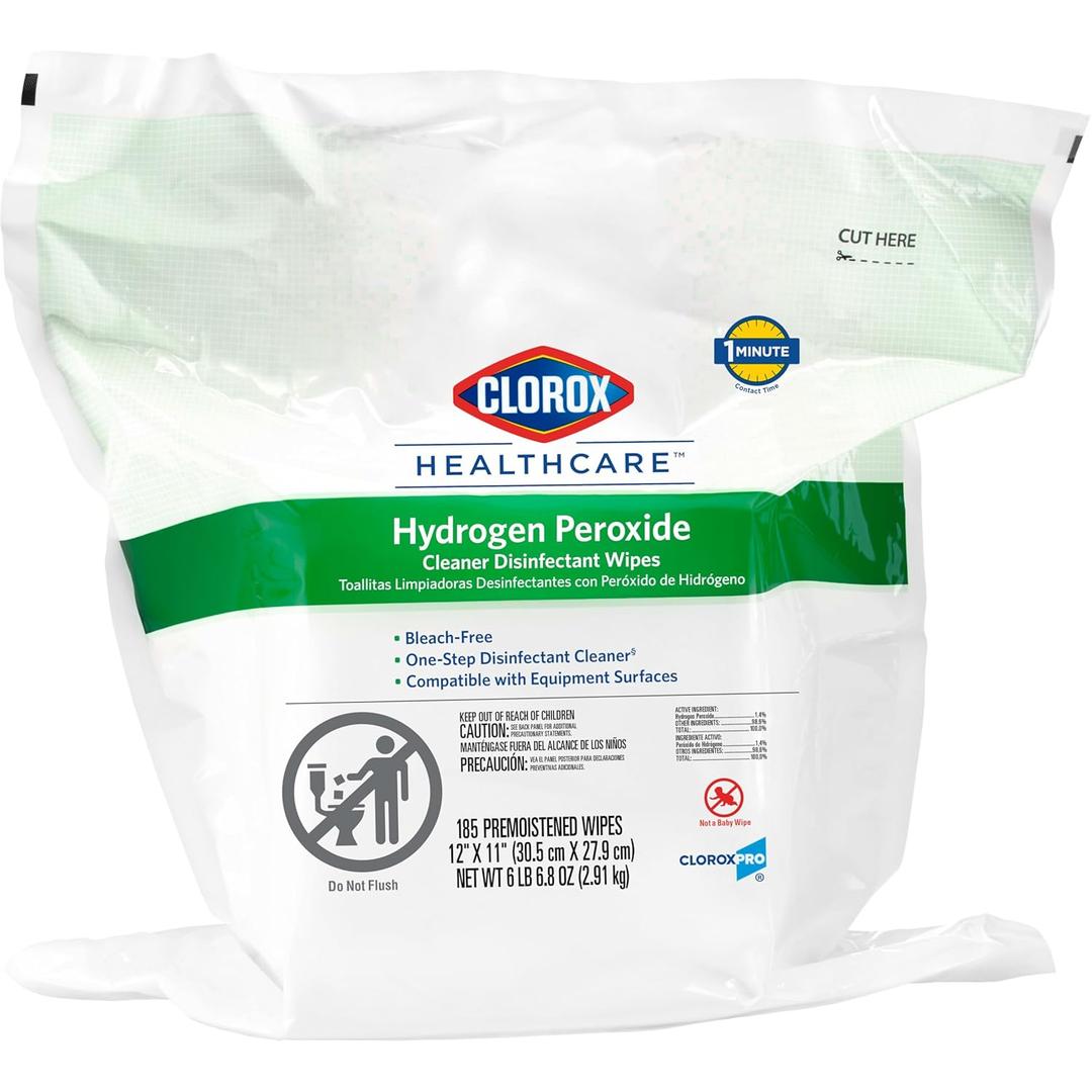 Clorox Healthcare Hydrogen Peroxide Cleaner Disinfectant Wipes, 12" x 11", Refill for Bucket, 185 Count (Package May Vary)