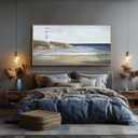 Yuaxker Ocean Wall Art Blue and Grey Wall Decor Framed Canvas Painting Coastal Aesthetic Artwork for Living Room Bedroom Dining Room Office Home Decor 24x48 Inch