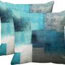 Emvency Set of 2 Turquoise White and Gray Throw Pillow Covers Modern Abstract Teal Painting Decorative Pillow Cases Home Decor Standard Square 22x22 Inches Pillowcases