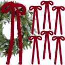 2 x Hoteam 6 Pcs Rustic Faux Fur Christmas Swag Bows 23" x 15" Vintage Large Furry Christmas Wreath Bow for DIY Xmas Staircase Tree Door Garland Fireplace Indoor Outdoor Decorations Craft(Burgundy)
