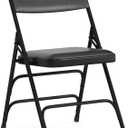 Flash Furniture HERCULES Series Curved Triple Braced & Double Hinged Black Vinyl Metal Folding Chair (Set of 1)