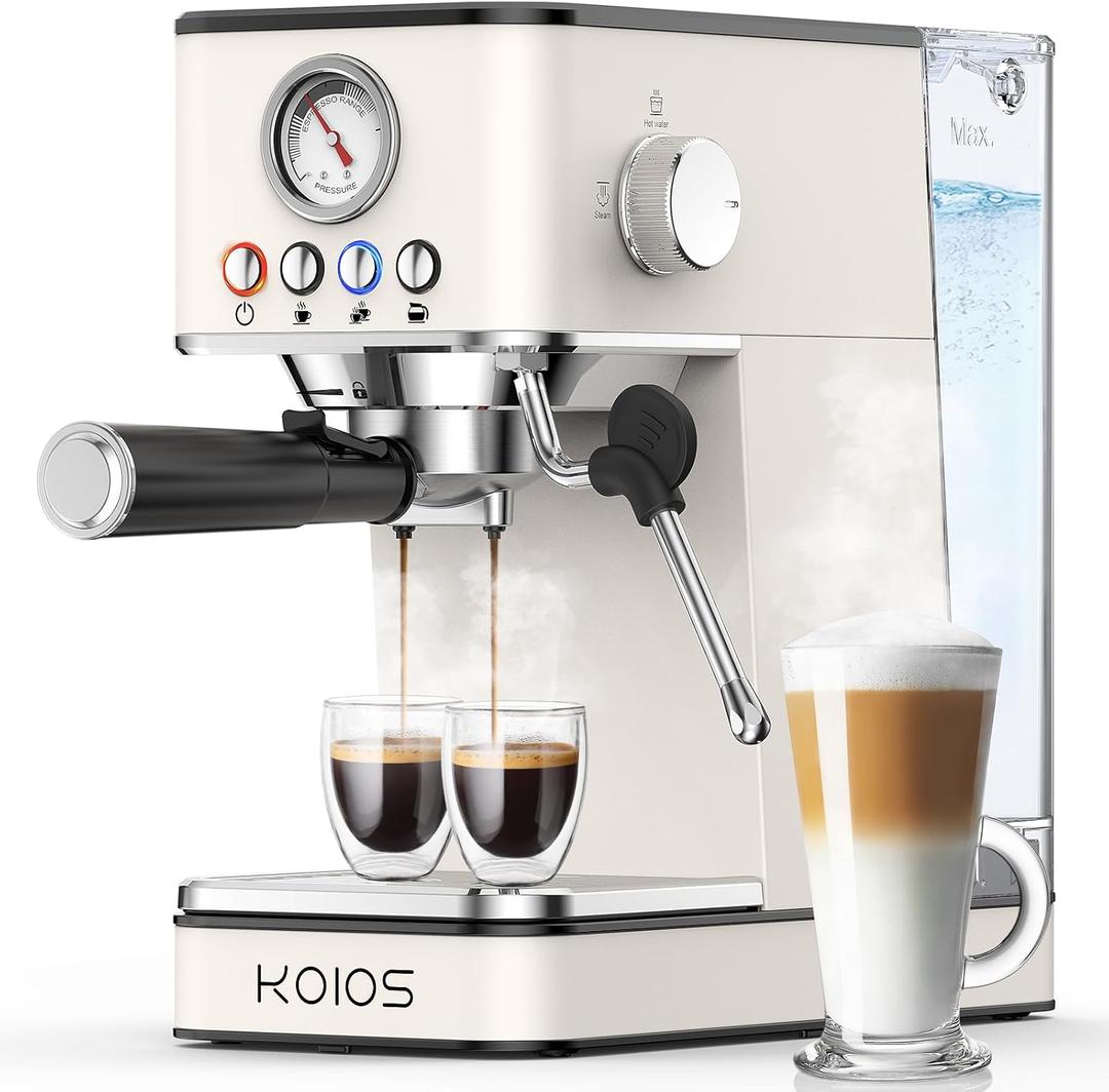 KOIOS Espresso Machine 20 Bar, Upgraded Espresso Maker with Milk Frother Steam Wand, Stainless Steel Espresso Coffee Machines for Home, Cappuccino, Latte Maker with 58oz Removable Water Tank, White