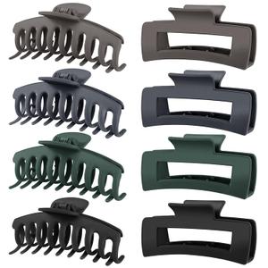 TOCESS 8 Pack Big Hair Claw Clips for Women Large Claw Clip for Thin Thick Curly Hair 90's Strong Hold 4.33 Inch Nonslip Neutral Matte Hair Clips