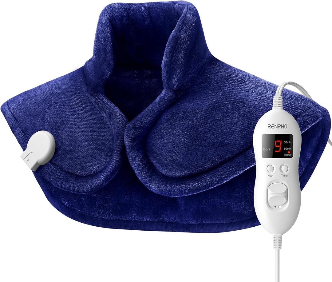 RENPHO Neck Shoulder Heating Pad, FSA HSA Eligible, Birthday Gifts for Women Men Mom Dad, Weighted Electric Heat Pad for Pain Cramps Relief, Machine Washable, Super Soft, ETL Certified, Blue