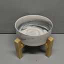 Elevated/Raised Dog Bowl Ceramic with Wood Stand for Medium Large Breed,Dog Food Water Dish Heavy Weighted, 8 in Non Slip Porcelain Pet Bowl Extra Big Marble Grey