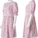 Christmas Pink Floral Dress Costume Women's Cosplay Party Lady Outfit Classical Movies Short Sleeve Fancy Dress Suit (XL)