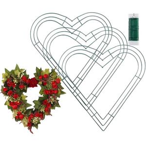 3pcs Metal Wire Wreath Frame Form Hanger with Green Flexible Paddle Wire for Crafts,Christmas Wreaths Tree,Garland,Valentine's Greeting Party Decor,New Year and Seasonal Holidays Decor (Green, 14inch)