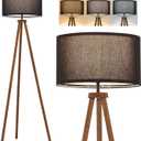 ELYONA Wood Tripod Floor Lamp Modern Standing Lamp with Black Drum Shade, Industrial Tall Reading Lamp for Office Living Room Bedroom, ETL Listed Walnut & Black, 3 Color Temperatures LED Bulb Include, Walnut Black